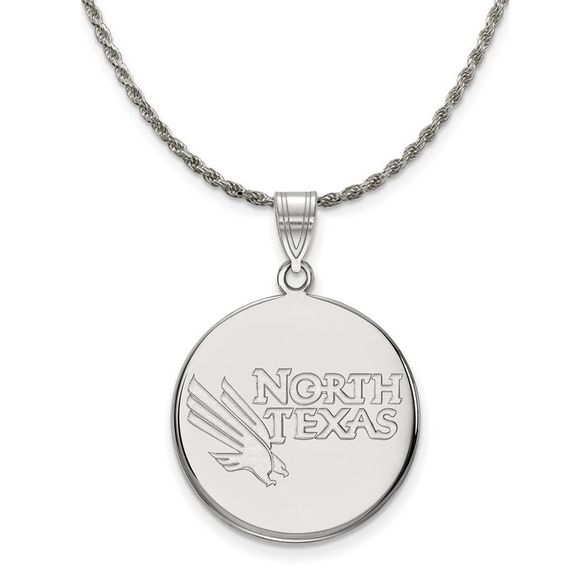 Sterling Silver North Texas Large Disc Pendant Necklace - 22 Inch - Picture 1 of 7